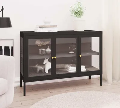 Zdjęcie produktu dla The Living Store Kredens czarny 70x35x70 cm Stal i szkło