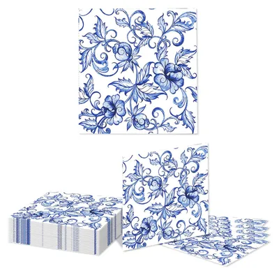 20 Servietten, blau-weißes Porzellanmuster, 16,5 x 16,5 cm