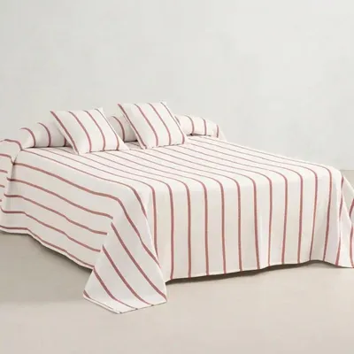 Produktbild von Gamusi Retta – Leichte, gestreifte Tagesdecke – 250 x 270 cm – Fliesenblau – Überwurf aus Baumwolle/Polyester für die Übergangszeit