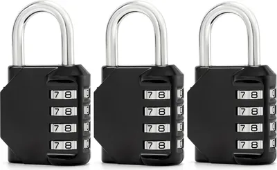 Produktbild von 3 Stück 4-stelliges Zahlenschloss Vorhängeschloss (Schwarz) | für Schule, Gym, Garage, Gatter, Schrank, Lager