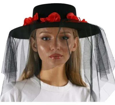Produktbild von Schwarzer Witwen Hut mit Schleier und Rosen als Kostümzubehör
