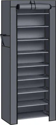 Produktbild von Schuhregal 10 Ebenen, 27 Paar, Stoffdicht, 160x58x28cm, Grau