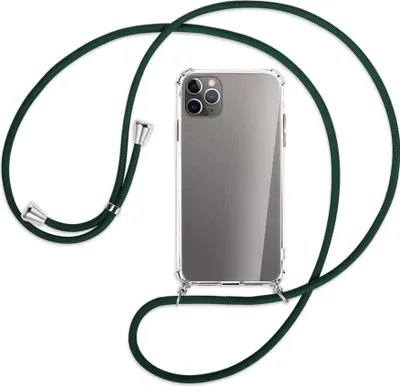 Produktbild von Handykette Backcover-Schutzhülle mit Band (Metall silberfarben) für Apple iPhone 11 Pro Max - dunkelgrün