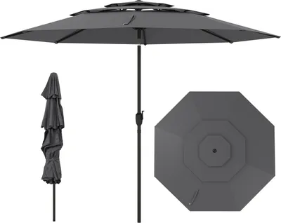 Zdjęcie produktu dla COSTWAY parasol φ300cm wiatroodporny, parasol ogrodowy z korbką, parasol tarasowy wentylowany można złożyć po obu stronach o 30°, ochrona UV parasol rynkowy szary