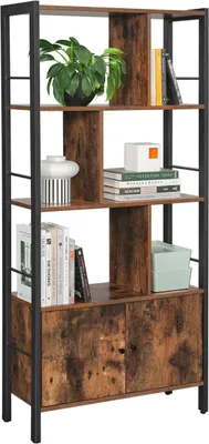 Produktbild von Songmics Bücherregal mit Türen Industrie-Design mit Stahlgestell Vintagebraun