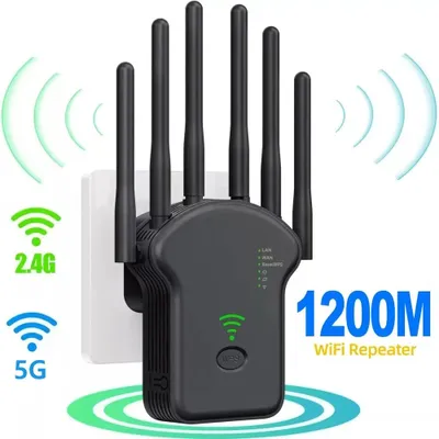 Produktbild von WLAN-Repeater - Drahtloser Signalverstärker - Dualband 2,4/5 GHz - 1200 Mbit/s - WiFi 802.11ac - WPS - Schwarz