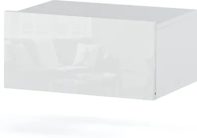 Produktbild von MRBLS Nachttisch Wandmontage - Nachttischschrank Hängend - Modernes Design Wandschublade - Nachttisch Wand –Nachtschrank - Weiß Glanz – 45x19x32
