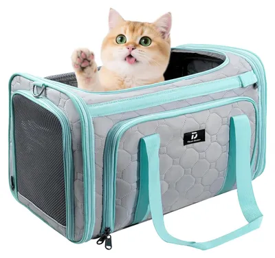 Immagine prodotto di Trasportino per gatti espandibile, 7 kg, grigio, in rete traspirante, con fodera in pile, ideale per viaggi
