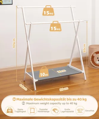 Produktbild von Kinderkleiderstange Bambus, verstellbare doppelte Stange, mit Etagen, für Schlafzimmer
