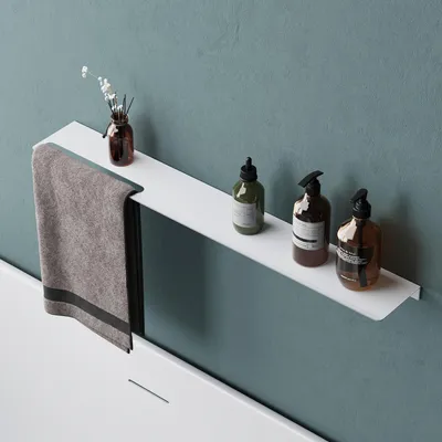 Produktbild von Mai & Mai Duschablage zum Bohren oder Kleben Duschregal Badablage aus Aluminium 80cm Badezimmerablage zur Wandmontage Organizer Matt weiß Reglo-06