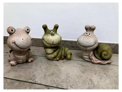 Produktbild von Gartenfigur aus Ton Schnecke, Wurm und Schildkröte