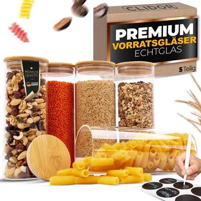 Immagine prodotto di Contenitori in vetro con coperchio, rotondi, 5 x 850 ml, vetro più spesso, ermetici, contenitori da cucina, organizer da cucina
