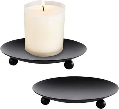Productafbeelding van Zwarte metalen kandelaarset met 2 kaarsenborden, kaarsenhouder voor stompkaarsen, elegant design voor tafeldecoratie en diner bij kaarslicht