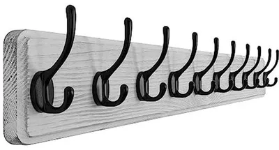 Image de Porte-manteaux en bois blanc, 98 cm de long, style rustique, 10 crochets