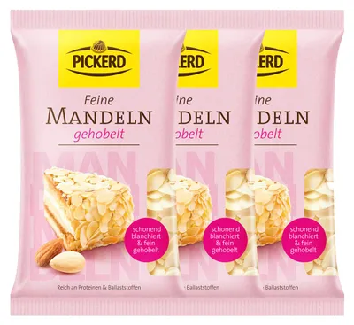 Zdjęcie produktu dla Pickerd migdały cukiernicze w plasterkach delikatnie blanszowane 100g opakowanie 3 szt