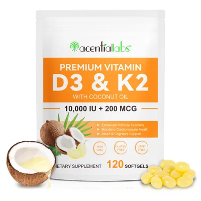 Produktbild von Vitamin D3 K2 10000 IE 200mcg MK7 Hochdosiert Immunsystem Knochen 120 Softgels