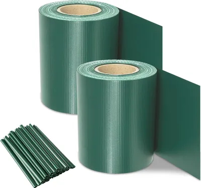 Obrázek produktu pro Izrielar 2 role PVC ochranné pásky 50 m x 19 cm Ochranná fólie s 40 upevňovacími sponami pro zahradní plot, balkon  Zelená