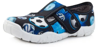 Produktbild von Ladeheid Kinder Hausschuhe LARW005 (Marineblau/Weiß/Bälle, 28 EU)