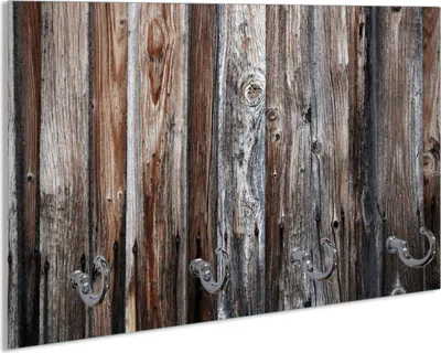 Produktbild von Wallario Schlüsselbrett aus Glas, Motiv: Alte Holzwand - Holzplanken in grau und braun, 30 x 20 cm mit 4 Haken