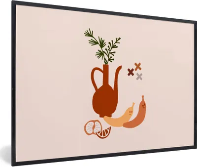 Produktbild von MuchoWow® Gerahmtes Poster Krug - Obst - Pastell 90x60 cm - Poster mit Schwarzem Bilderrahmen Wandposter Rahmen Foto Bilder - Fotorahmen - Foto-Plakat