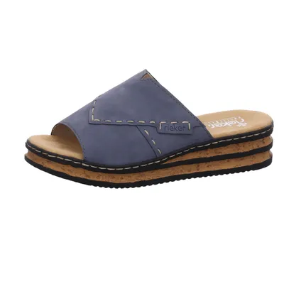 Produktbild von Rieker Damen Pantolette Plateau Keilabsatz Ziernähte 62987, Größe:42 EU, Farbe:Blau