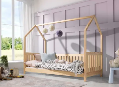 Produktbild von KEF Bett Pola Haus Ebenerdig Einzelbett Kinder – Kinderbett –  Lackiert – Höhe 142 cm -  80x190 Ohne Rausfallschutz Ohne Matratze