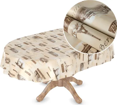 Produktbild von Tischdecke Wachstuch MIMOSA Retro Beige Robust Wasserabweisend Oval Breite 140 cm Länge 180 cm