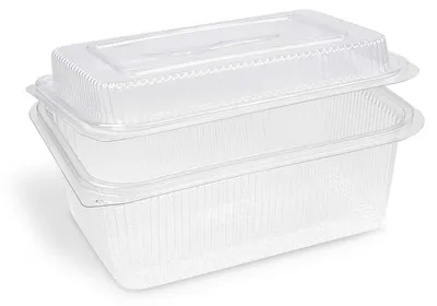 Produktbild von 50x Rechteckbecher klar mit Deckel 2000 + 450 ml (rPET)