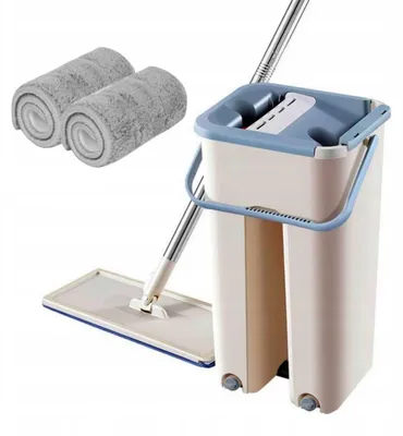 Obrázok produktu pre Plochá mopová hlavica s dvojkomorovým vedrom, teleskopický stláčací mechanizmus + 2 náplne