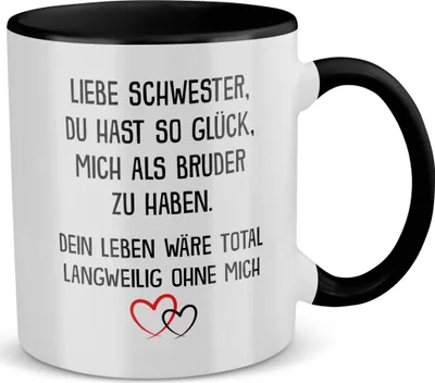 Produktbild von 22Feels Schwester Geschenk von Bruder Mädchen Geburtstag Weihnachten Geschwister Tasse Frauen Teenager Schwesterherz (Weiss-Schwarz)