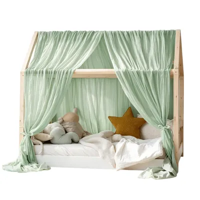 Produktbild von Hausbett Himmel für Kinderbett, Betthimmel für Hausbett, Atmungsaktiv Bettvorhang 135 x 381 cm, Grün