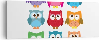 Produktbild von Bild auf Leinwand - Leinwandbild - Eulen Bunt Kinder Zeichnung - 140x50cm - Wand Bild - Wanddeko - Leinwanddruck - Bilder - Kunstdruck - Wanddekoration - Leinwand bilder - Wandkunst - AB140x50-2880