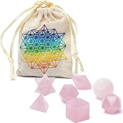 Produktbild von Rosenquarz-Heilige-Geometrie-7-teiliges Set – ±6,7 x 9 cm