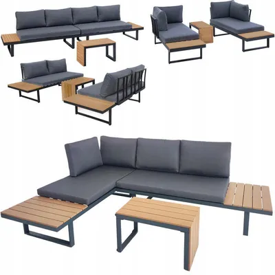 Image de Ensemble de mobilier de jardin comprenant un canapé d'angle et une table d'appoint – Structure en aluminium – Résistant aux intempéries