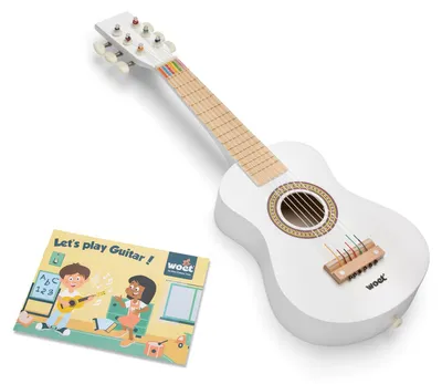 Produktbild von Woet Weiße Holz-Gitarre mit 6 Nylonsaiten und Liederbuch