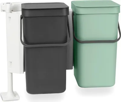 Imagen del producto de Contenedor de residuos Brabantia Sort & Go, 2 unidades de 12 litros, color gris oscuro y verde jade