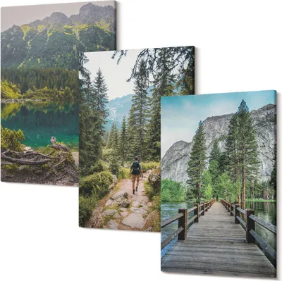 Produktbild von Leinwandbilder – Wandbilder – Leinwandbild – Canvas Bild – Polycanvas – Kunstdruck –  – Modern – Aufhängefertig – Mehrteilig – 3-Teilig – 40x60 Cm Pro Bild - Berge, Seen, Wälder und Wege in der Natur