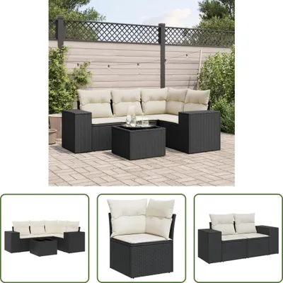 Produktbild von The Living Store 5-tlg. Garten-Sofagarnitur mit Kissen Schwarz Poly Rattan