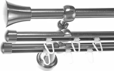 Produktbild von Rohr und Innenlauf Gardinenstange Edelstahl Look, Durchmesser 16mm, Wandträger H14RII, 3-läufig, Länge 540, Endkappe E19
