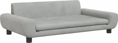 A light gray sofa-like pet bed with black legs, shown from a front-side angle against a white background.