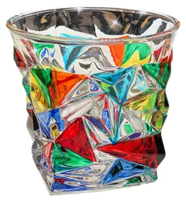 Trinkglas aus Kristallglas, bunt, 300 ml, gerippt, spülmaschinenfest