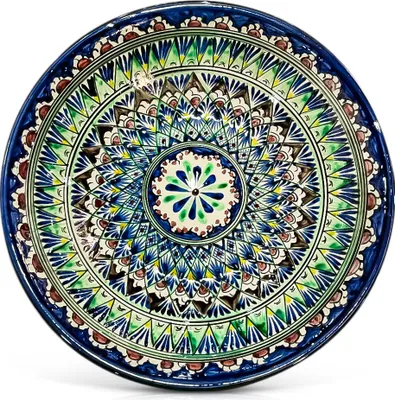 Produktbild von Lagan - Rischtan, tief, Keramik, Handarbeit, Muster MIX, Ø 34 cm Glasur Teller Handarbeit Oriental Usbekische