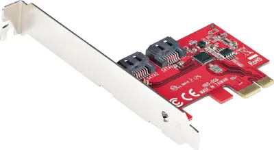 Produktbild von StarTech.com PCIe SATA Controller Card - 2 portová rozširujúca karta/kontrolér SATA 3 pre PCIe x1 - 6 Gb/s - plný a nízky profil - ASM1061 Non-RAID Chipset - PCI Express Hard Drive Controller/Adapter - PCIe - SATA - Red - ASMedia