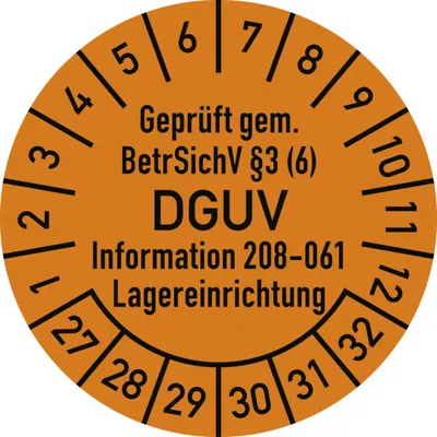 Produktbild von Dreifke® Prüfplakette BetrSichV §3 DGUV 208-061, 2027-2032,Dokumentenf.,Ø 30m...