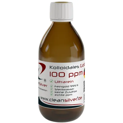 Produktbild von CleanSilver - Kolloidales Gold 100 ppm - 250ml - Ultrarein: Sterilwasser und Feingold 99,99% - stets frisch, keine Lagerware!