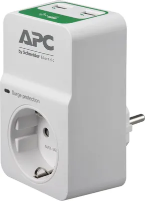 Produktbild von APC Surge Protector - PM1WU2-GR - Steckdosenadapter mit Überspannungsschutz (1 Stecker Schuko, 2 USB-Ladeausgänge, weiß)