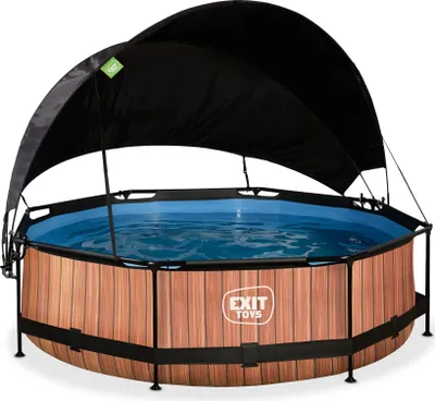 Immagine prodotto di Piscina fuori terra EXIT Wood con struttura in legno, ø300, con pompa di filtraggio e telo ombreggiante, rotonda, marrone