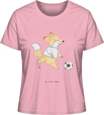 Produktbild von Mr. & Mrs. Panda Kurzarmshirt Damen Fuchs Fußball spielen Größe S - Baumwolle Pink - Geschenk, Turnier, T-Shirt, Oberteil, Fußballtraining, Fußballmannschaft, Basic Shirt