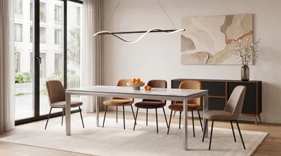 Produktbild von Rechteckiger Esstisch Ausziehbar – Minimalistischer Esszimmertisch mit Schwarzen Metallbeinen – 160 x 90 cm – Verlängerbar bis 250 cm – Marmor Weiß