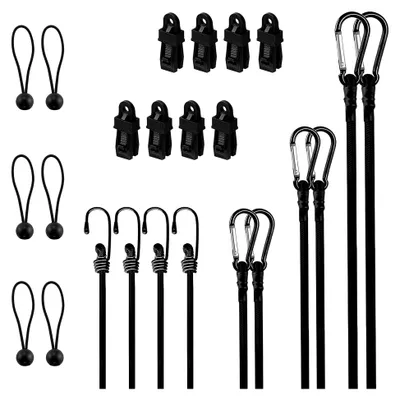 Produktbild von 24 Stück Spanngummis mit Haken - Expander mit Karabinerhaken, Spanngurte und Gummispanner für Gepäck, Planen, Camping und mehr